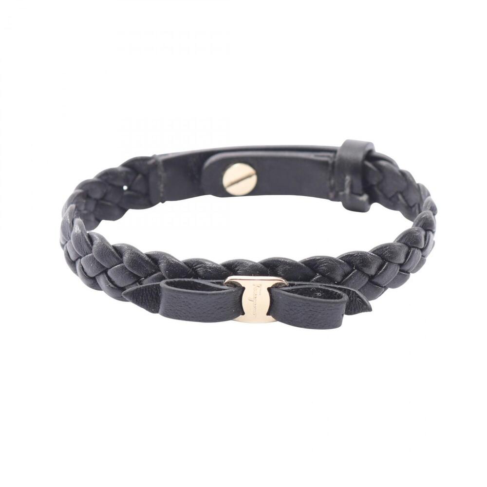 SALVATORE FERRAGAMO Black Leather Charm Bracelet
